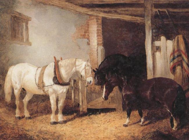 John Frederick Herring Three Horses in A stable,Feeding From a Manger